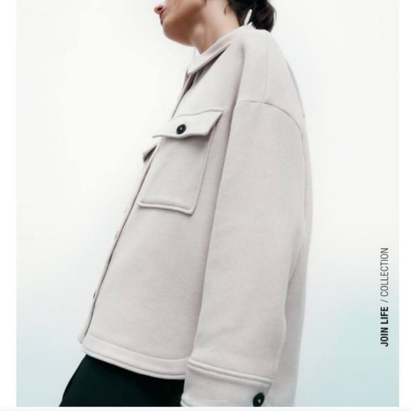 New Zara Oversized Manteco Wool Blend Overshirt Jacket Shacket In Stone NWT Sz L - Picture 6 of 9